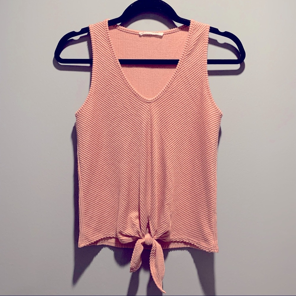 Caution To The Wind - Pink knot front tank top